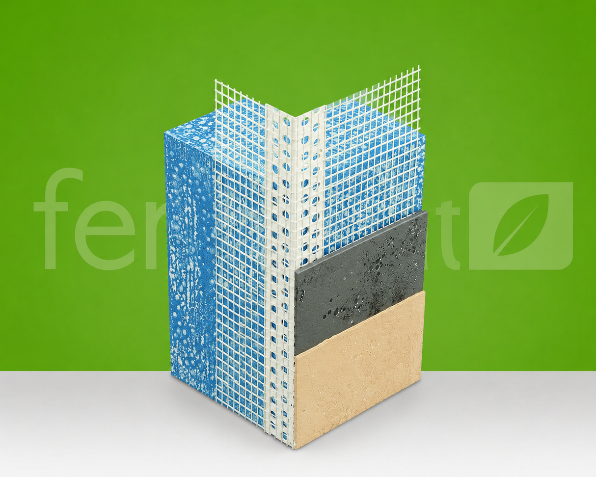 Schéma technique cornière d'angle entoilée Aluplac GWS 0215 MDB Profil pour façade ITE