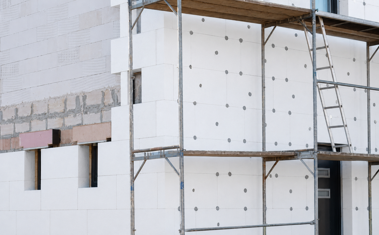 Panneau isolant PSE Cellomur Blanc TH38 Hirsch 1200x600 pour isolation thermique des murs en façade