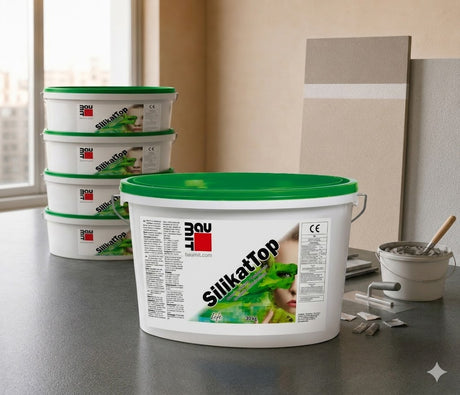 Seau d'enduit de finition minéral silicaté Silikattop Baumit 25 kg pour façade ITE