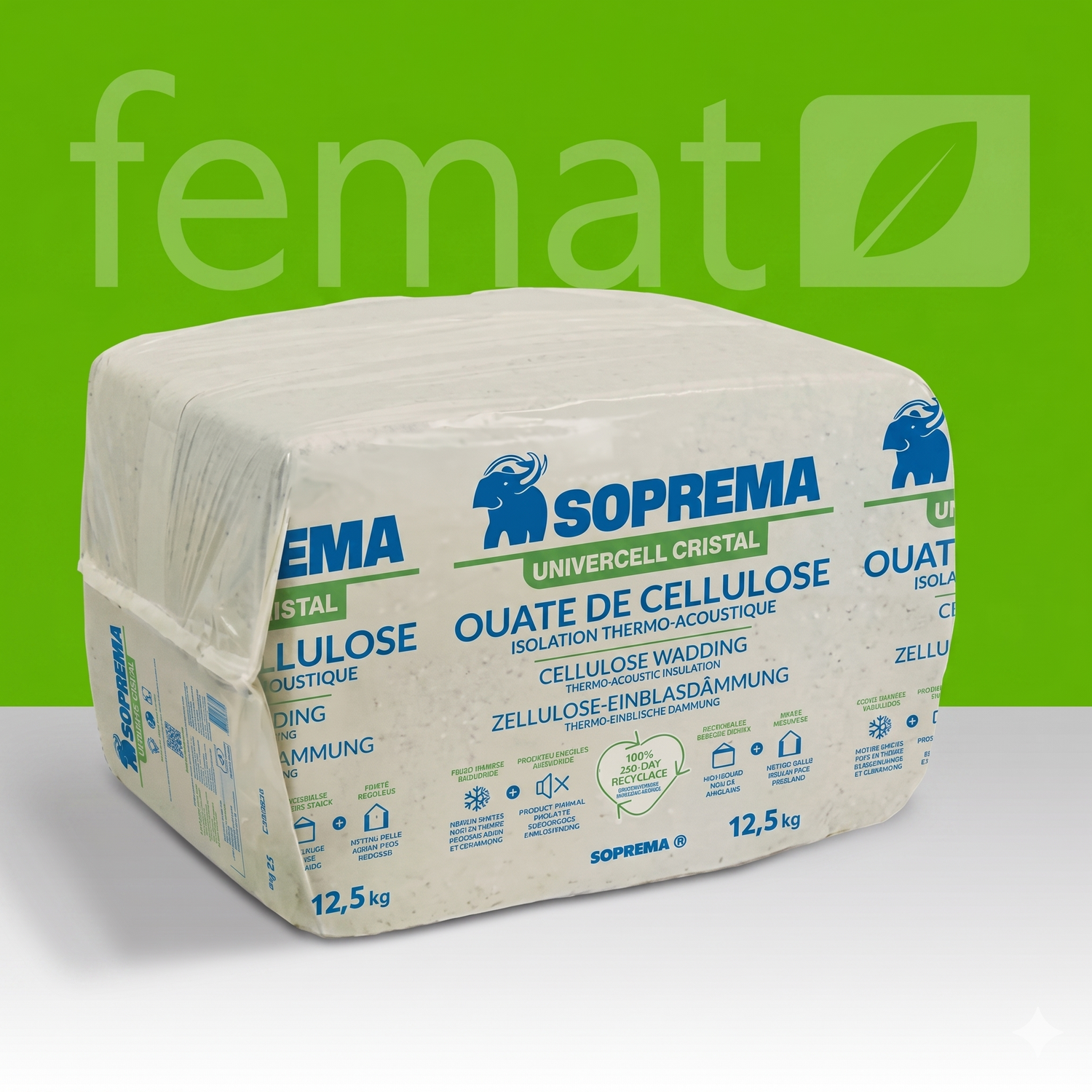 Ouate de cellulose à souffler CRISTAL Soprema sac 12,5 kg isolation combles perdus
